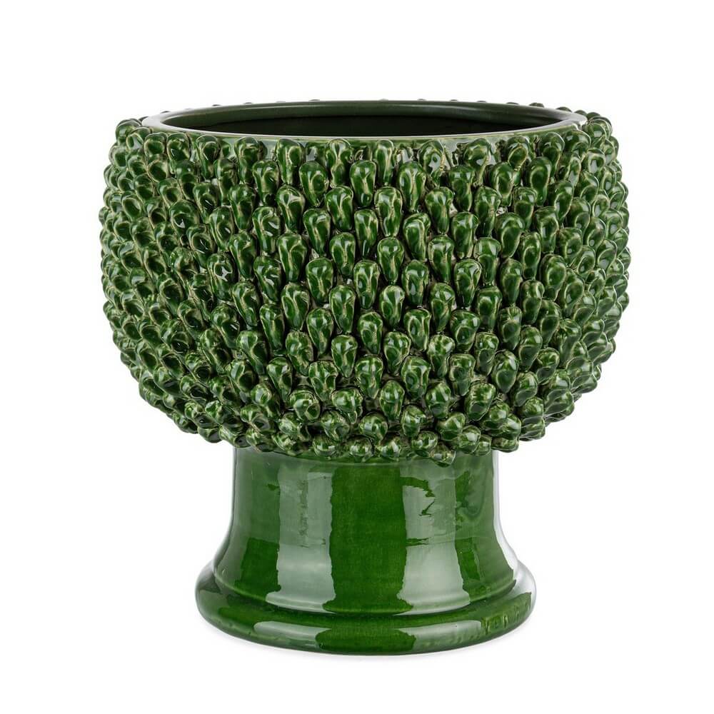 Vaso Portapiante in Ceramica Verde a Pigna con Piedistallo - PIGNA