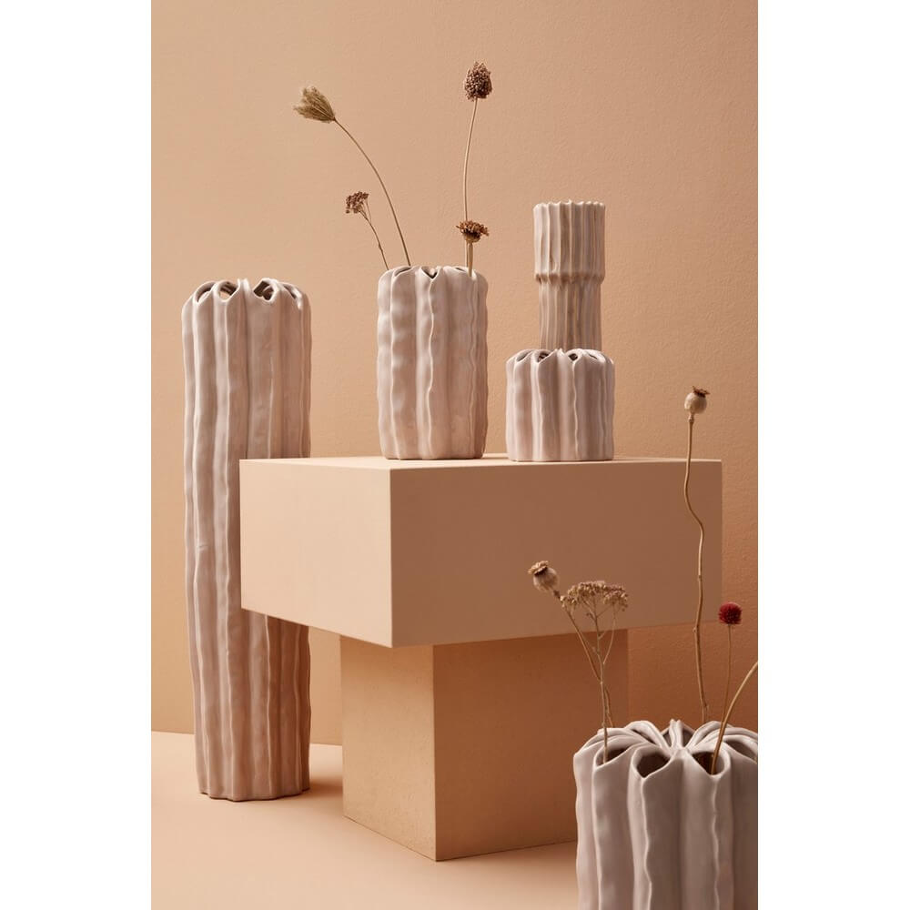 Vaso tondo in ceramica smaltata con texture floreale H15,5 cm - KICHI