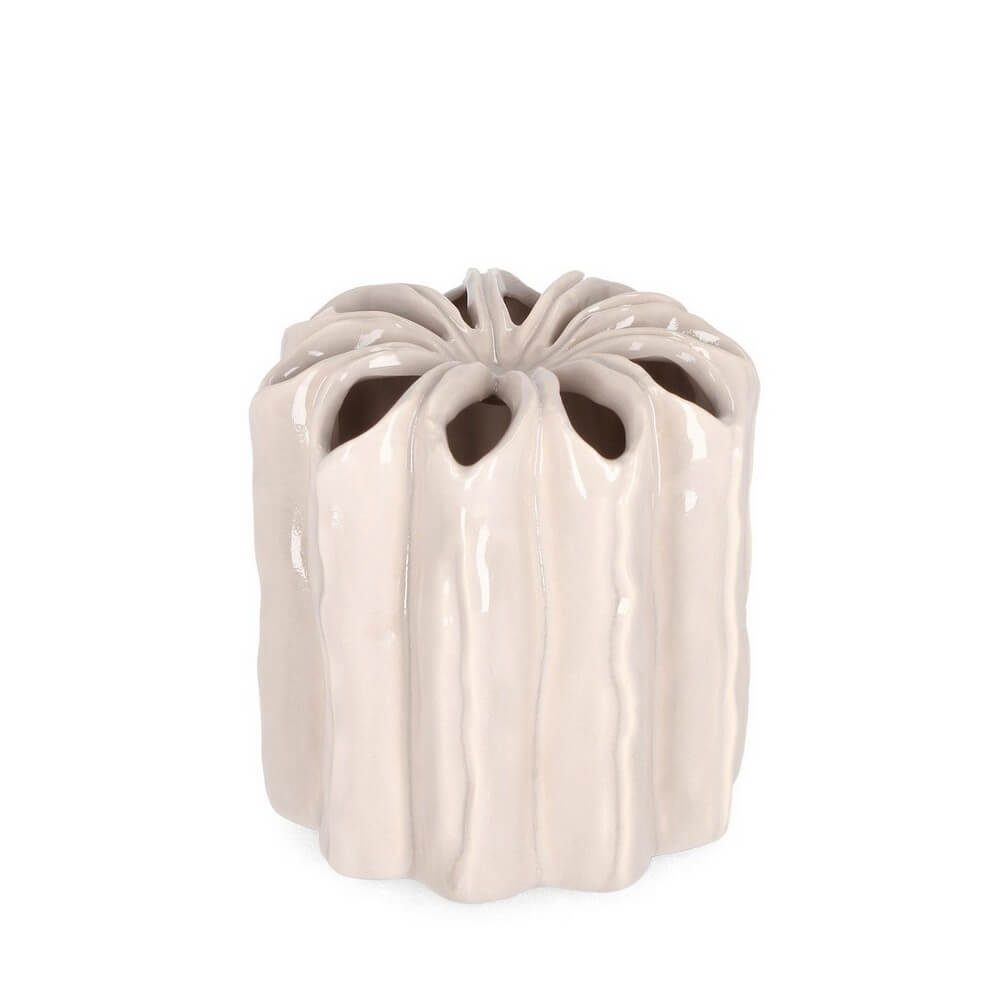 Vaso tondo in ceramica smaltata con texture floreale H15,5 cm - KICHI
