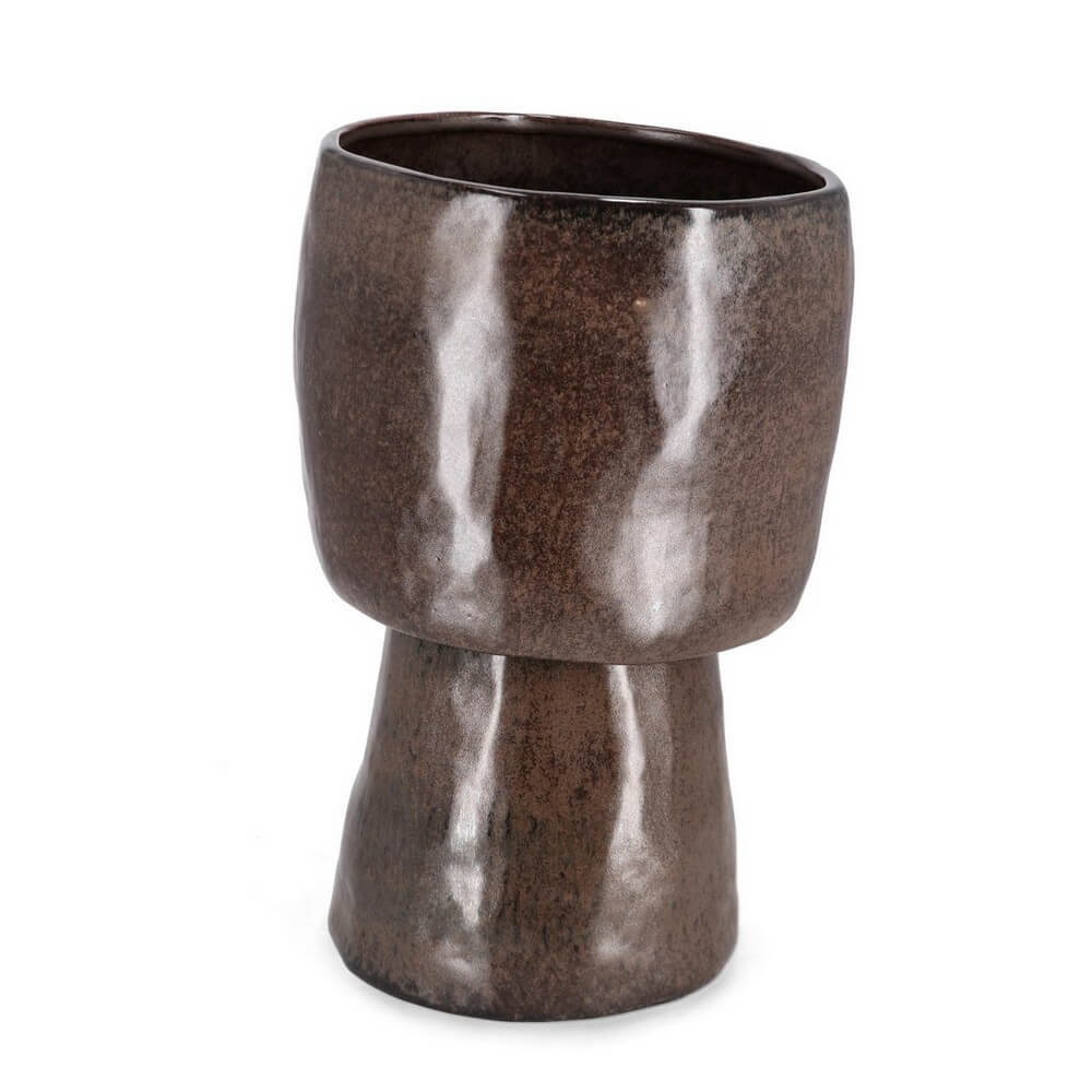 Vaso in Gres Fatto a Mano con Base a Calice Marrone H37 - PAVLOS