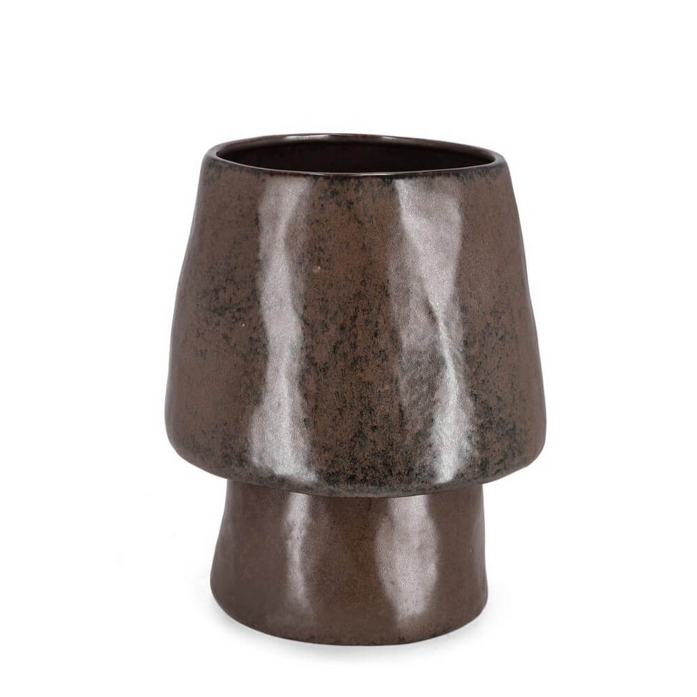 Vaso in Gres Fatto a Mano Smaltato Marrone Effetto Bronzo - PAVLOS