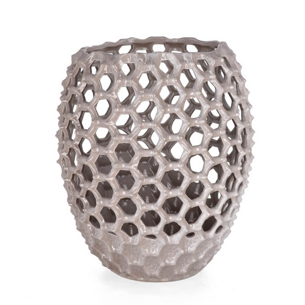 Vaso in Ceramica Traforata a Nido d'Ape Grigio H39 - TAIYO