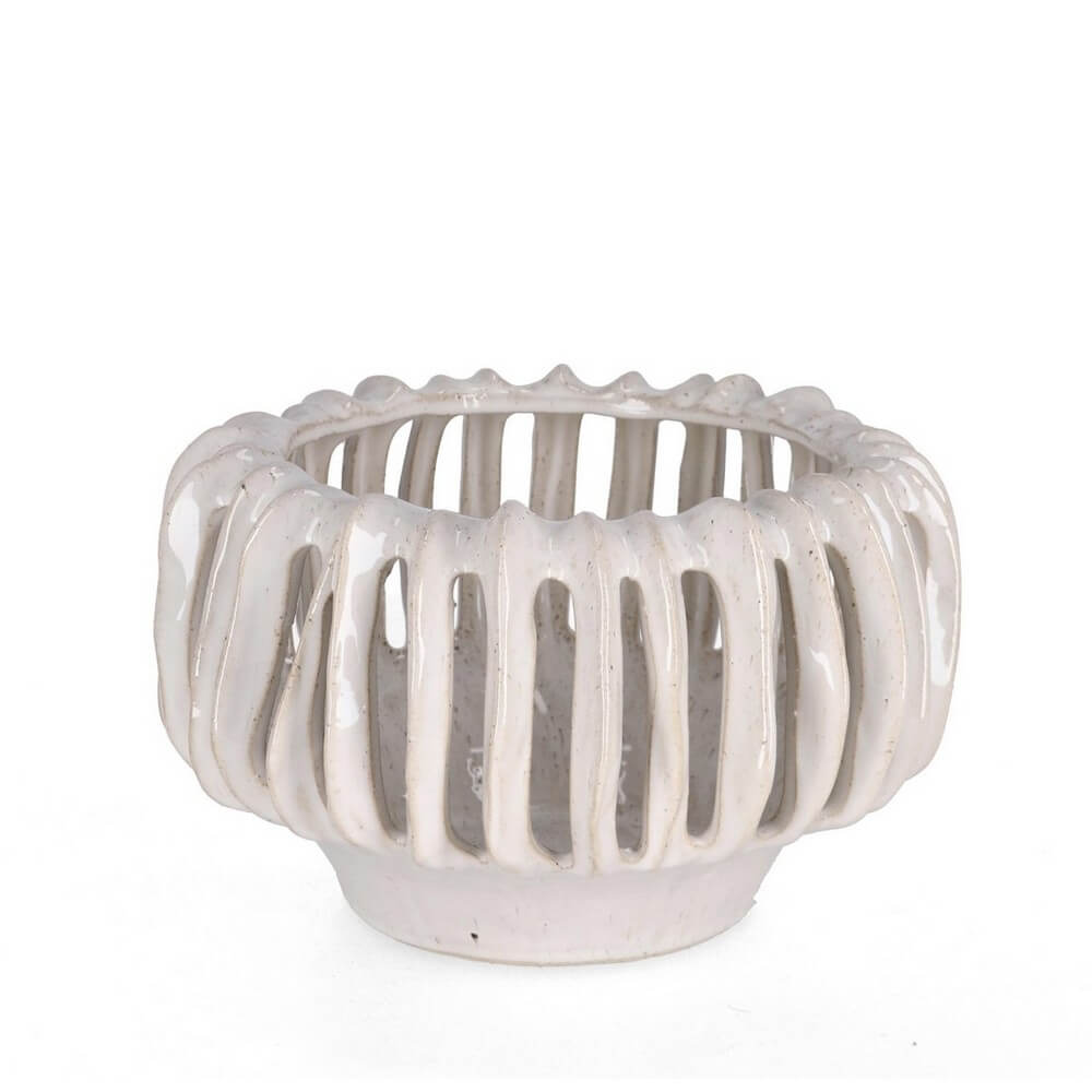 Vaso in ceramica traforata smaltata bianca stile artigianale - NAOKO