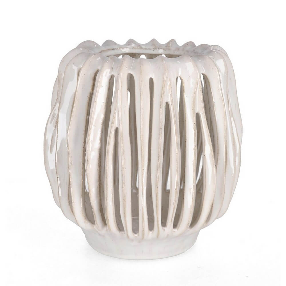 Vaso in ceramica traforata bianca stile artigianale H22 cm - NAOKO