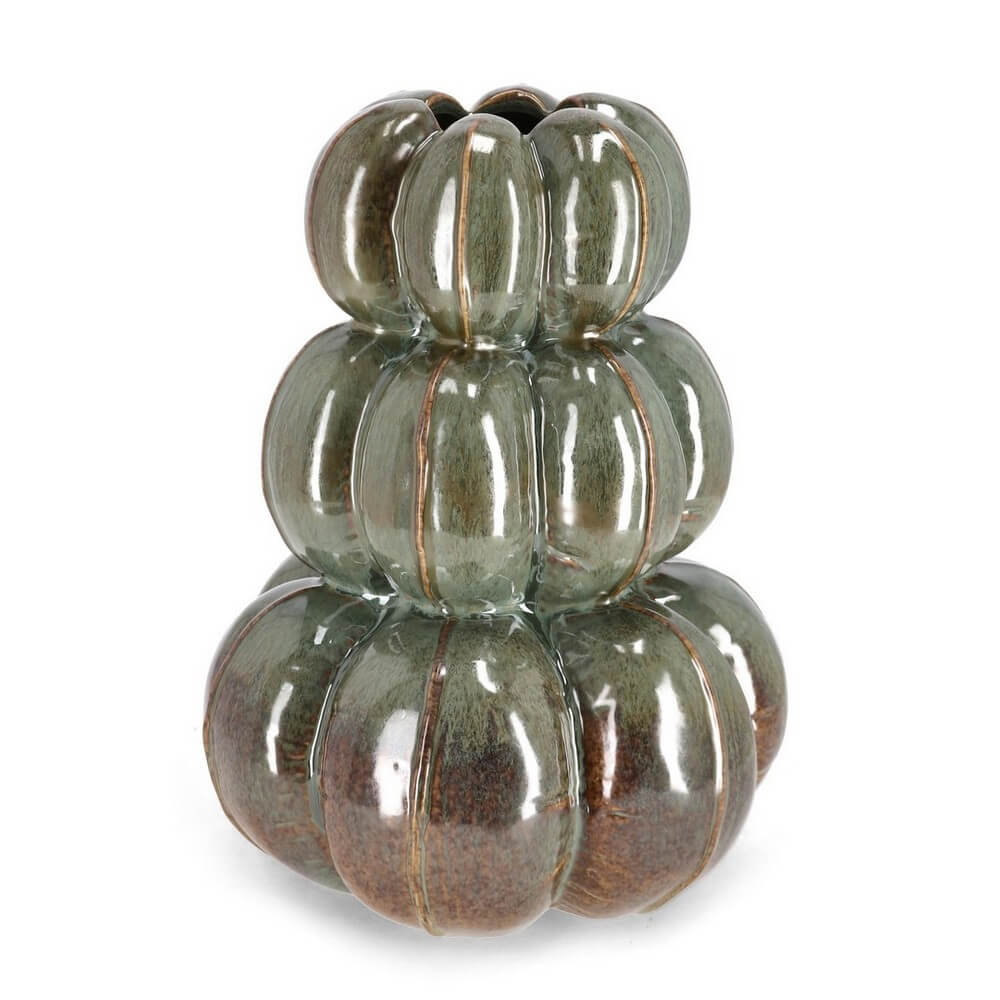 Vaso in Gres Fatto a Mano con Sfere Impilate Verde H33 - NEILOS