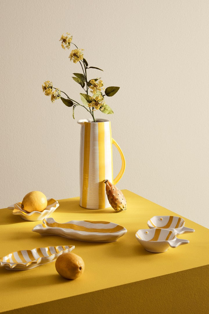 Set di 2 caraffe decorative in porcellana a righe bianco e giallo - JOLY