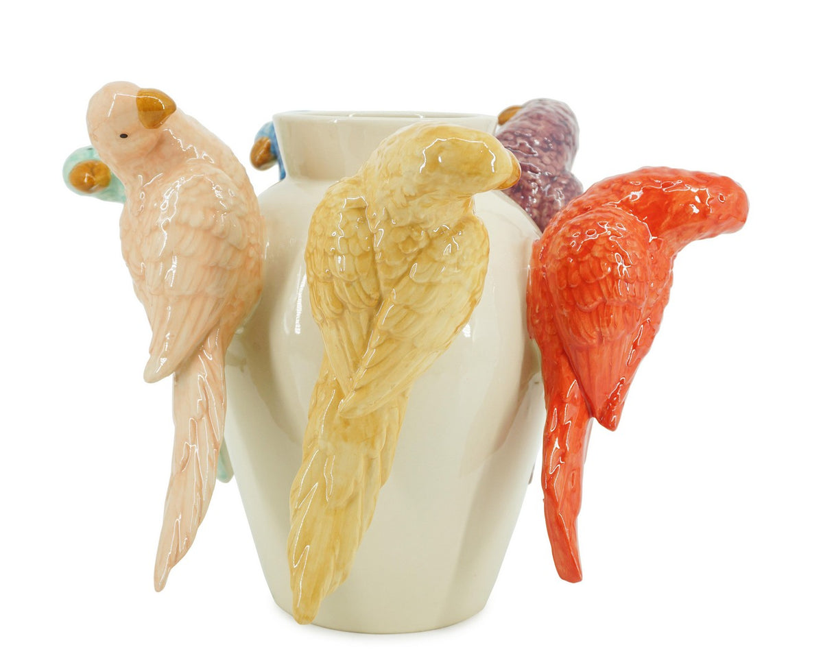 Vaso decorativo in ceramica con pappagalli colorati - LYSOR