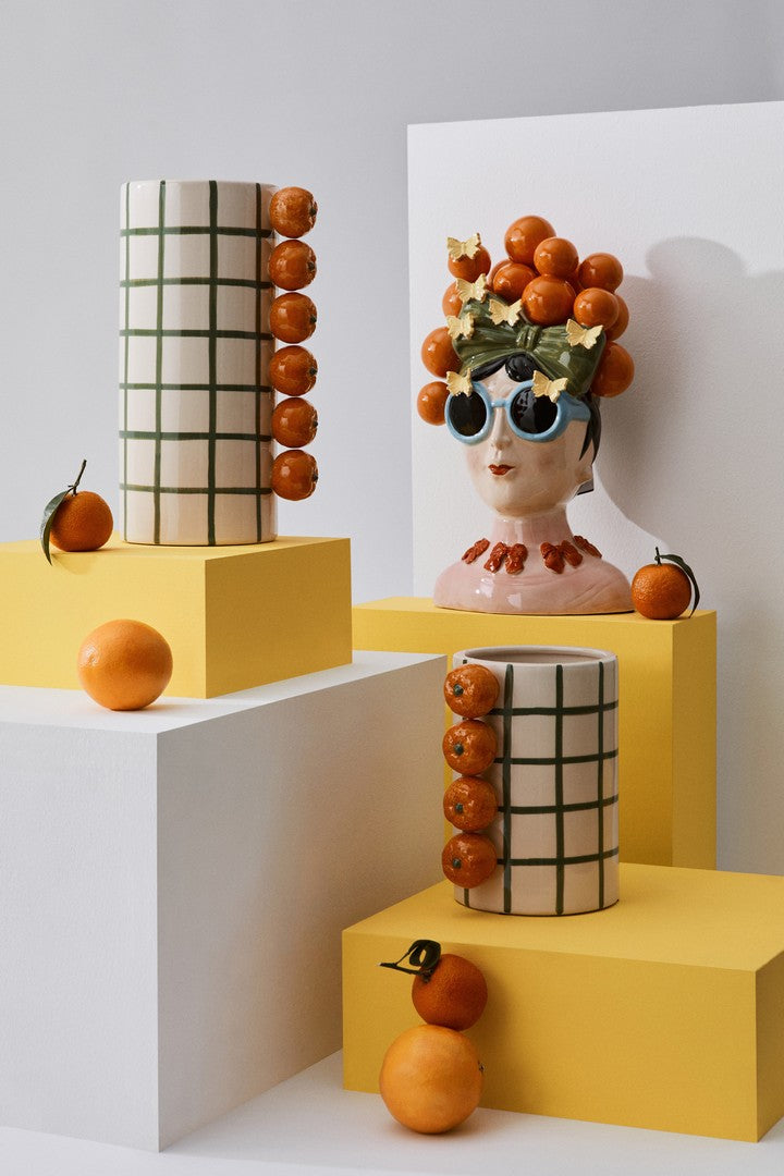 Set di 4 Decorazioni Ceramica Volto con Frutta H37 - ZEYRA