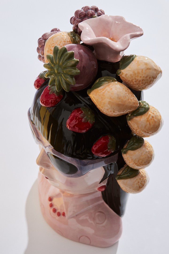 Set di 4 Decorazioni in Ceramica Volto Donna con Frutta H34 - KAELIS