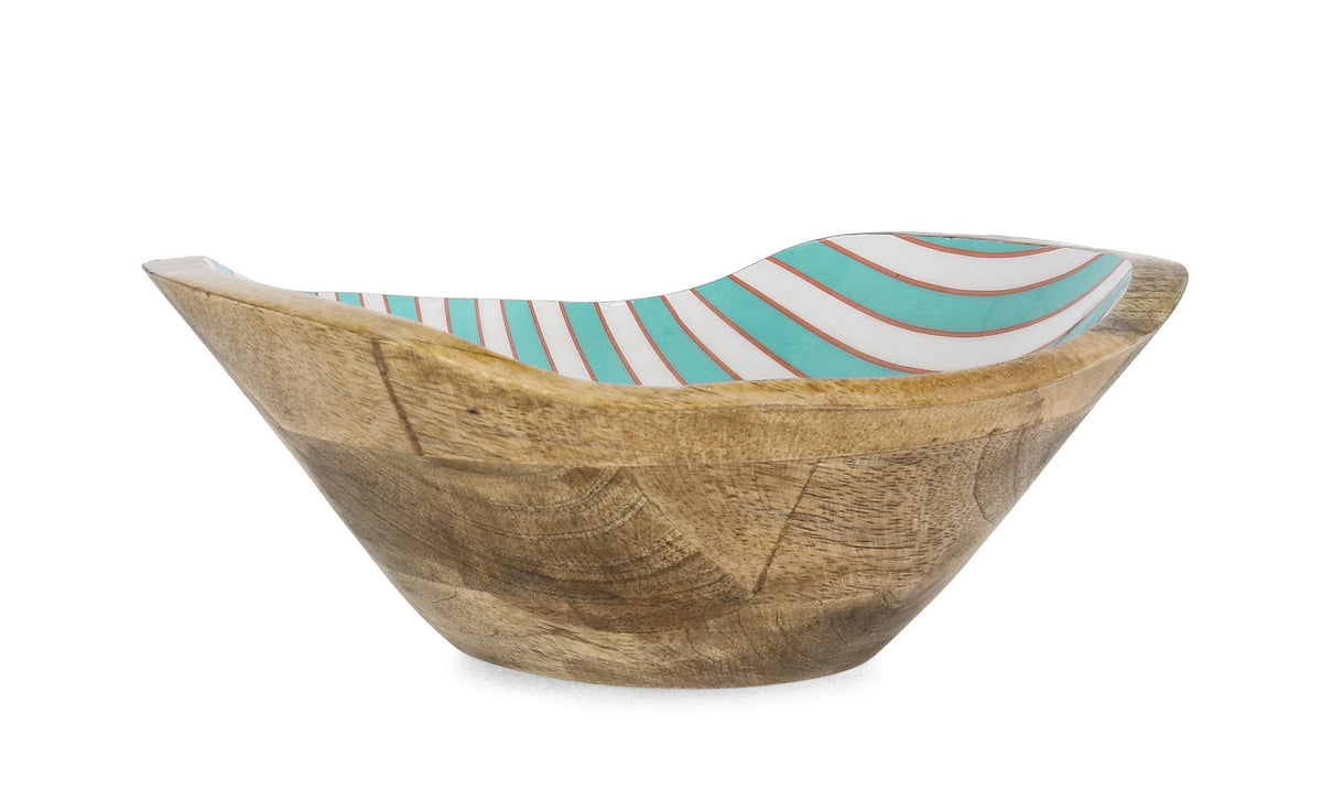 Set di 4 Ciotole in Legno di Mango con Smalto a Righe Colorate - THARA