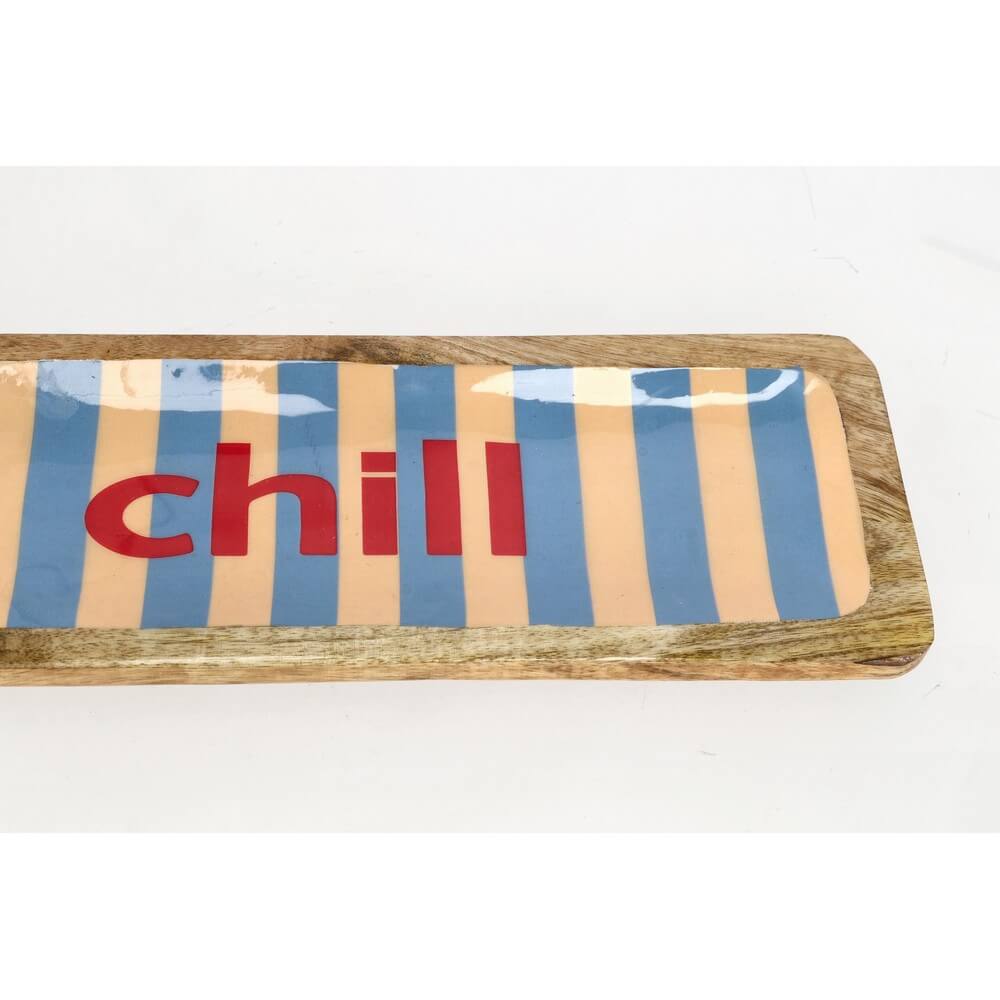 Set di 2 Vassoi Rettangolari in Legno di Mango con Righe - CHILL