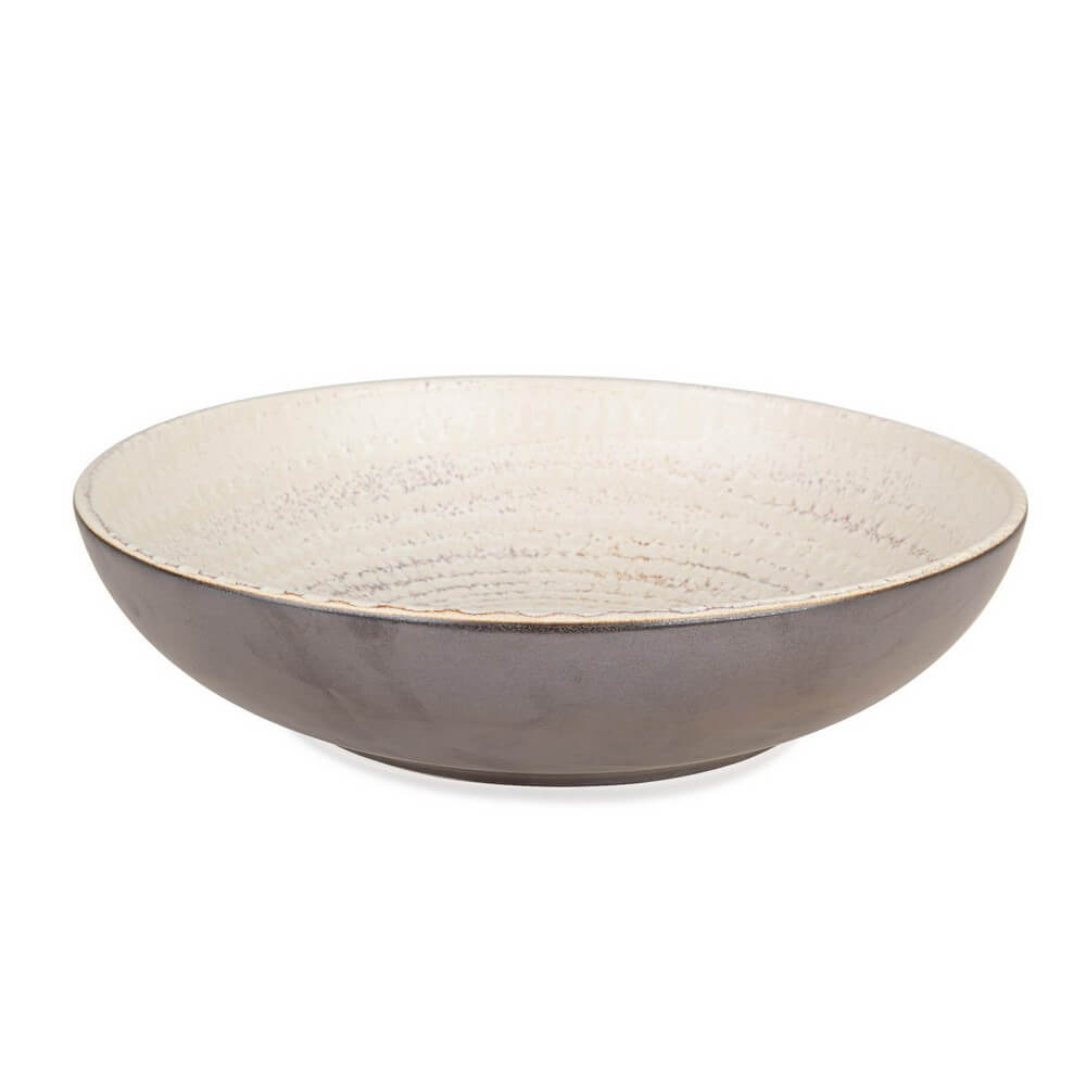 Ciotola in Gres Artigianale Smaltata Bianco e Bronzo 28 cm - BRAGA