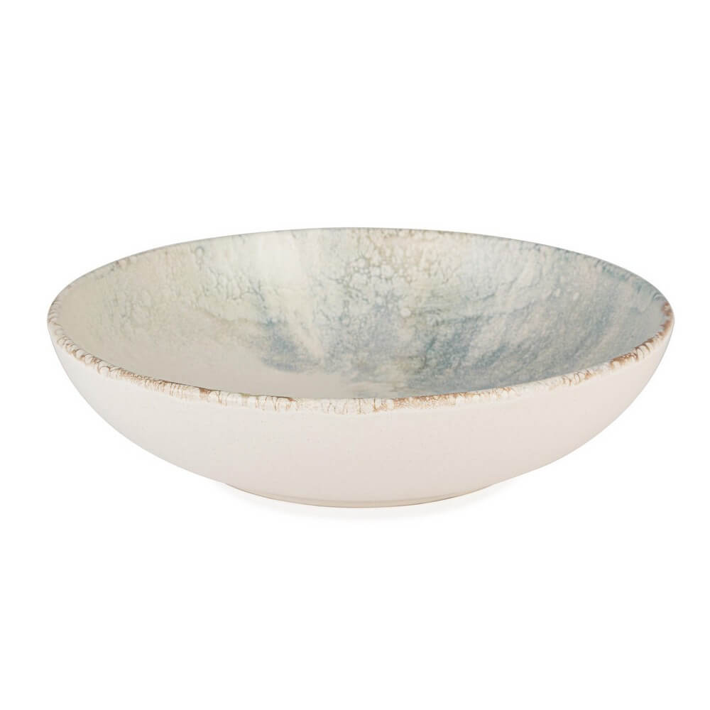 Ciotola in Gres Artigianale Smaltata Bianco e Azzurro 28 cm - BEJA