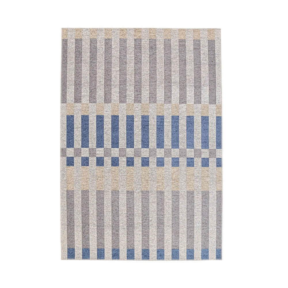 Tappeto geometrico interno esterno in poliestere riciclato 160x230 Blu - HADA