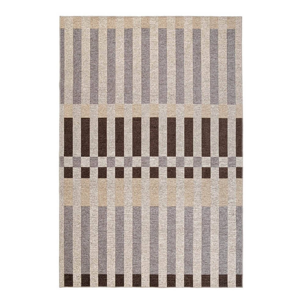 Tappeto geometrico interno esterno in poliestere riciclato 200x290 Marrone - HADA
