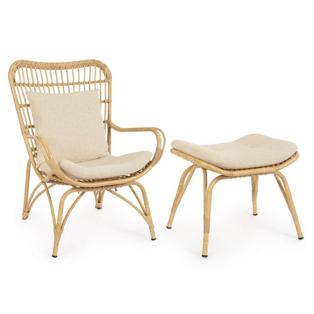 Poltrona Lounge in Rattan Sintetico con Cuscini e Poggiapiedi - FLOWER