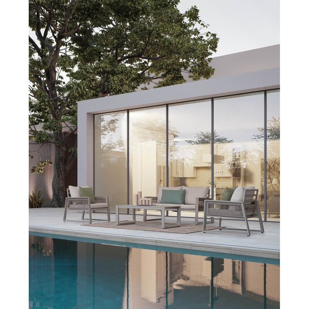 Set da 4 Pezzi Salotto da Giardino in Alluminio con Cuscini - KIREMA