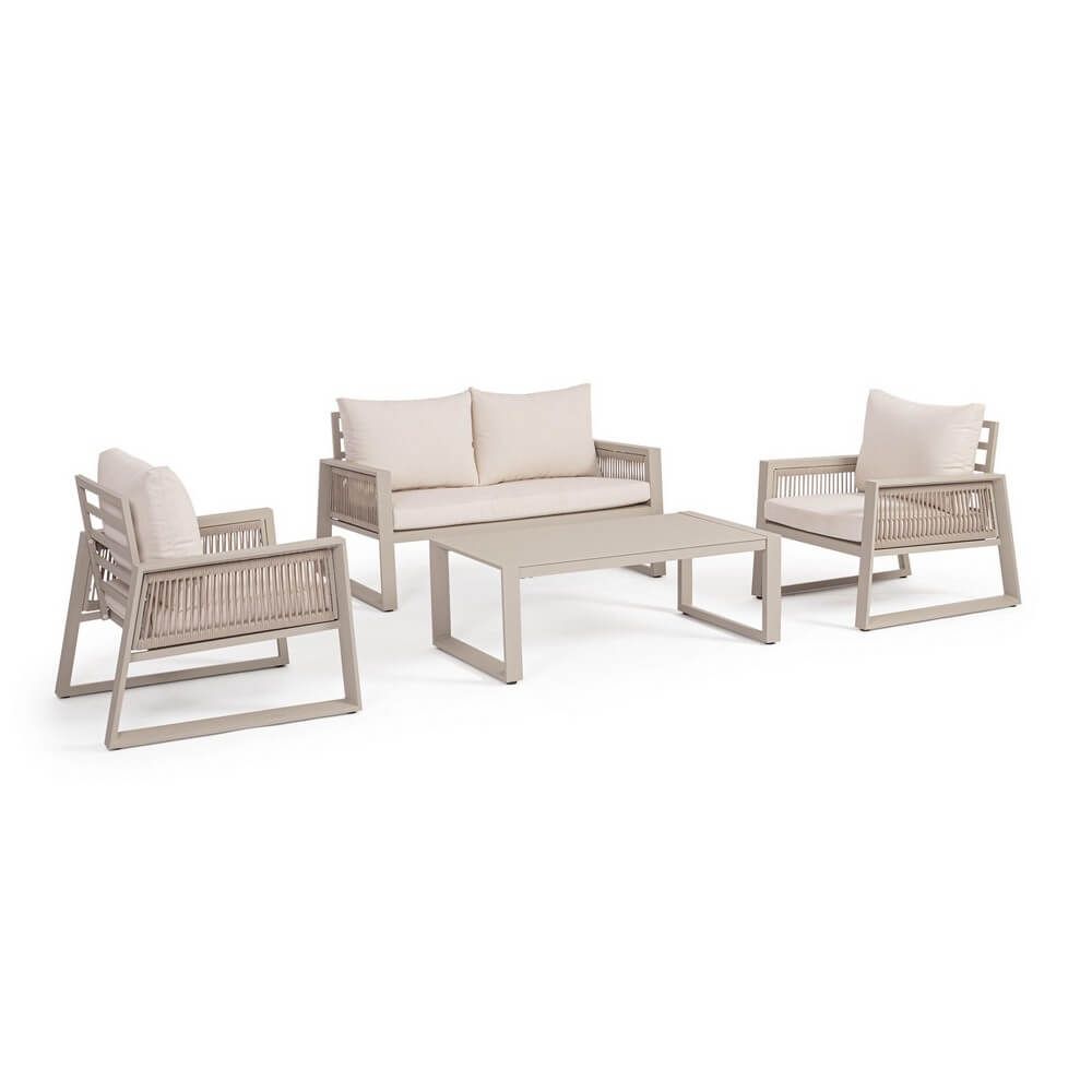 Set da 4 Pezzi Salotto da Giardino in Alluminio con Cuscini - KIREMA
