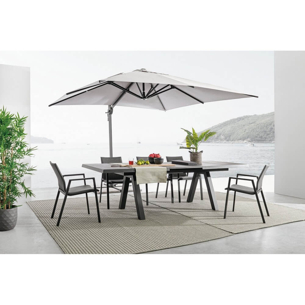 Set di 4 Sedie da Esterno con Braccioli in Alluminio e Tessuto Antracite Grigio Scuro - CLASSICAL
