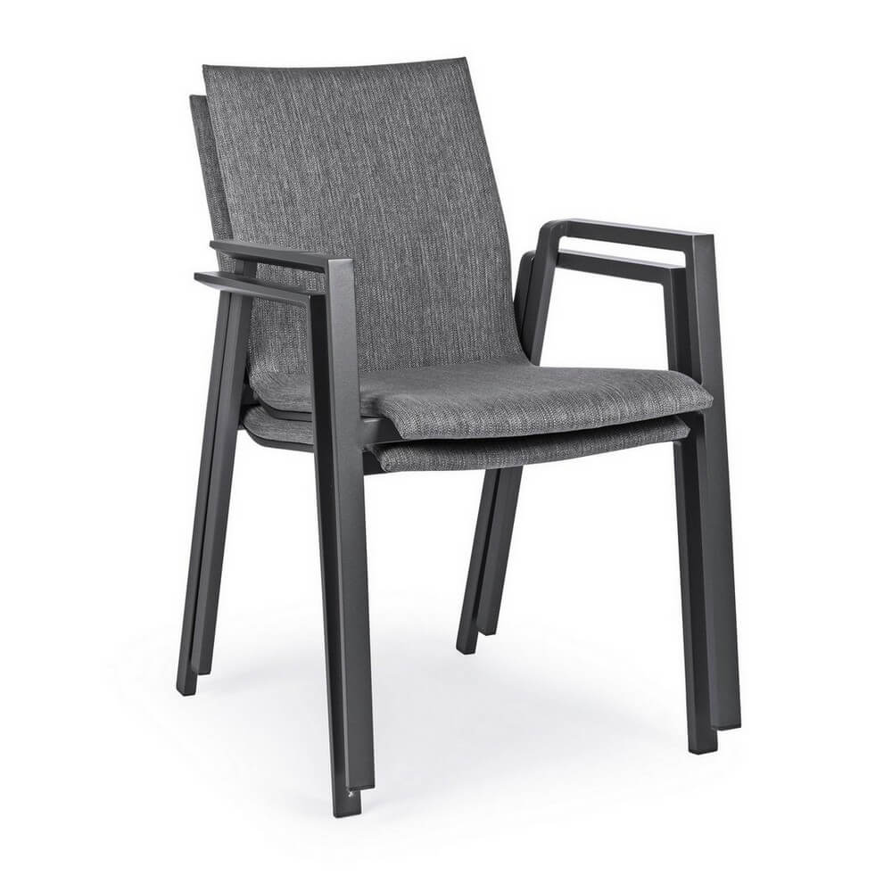 Set di 4 Sedie da Esterno con Braccioli in Alluminio e Tessuto Antracite Grigio Scuro - CLASSICAL