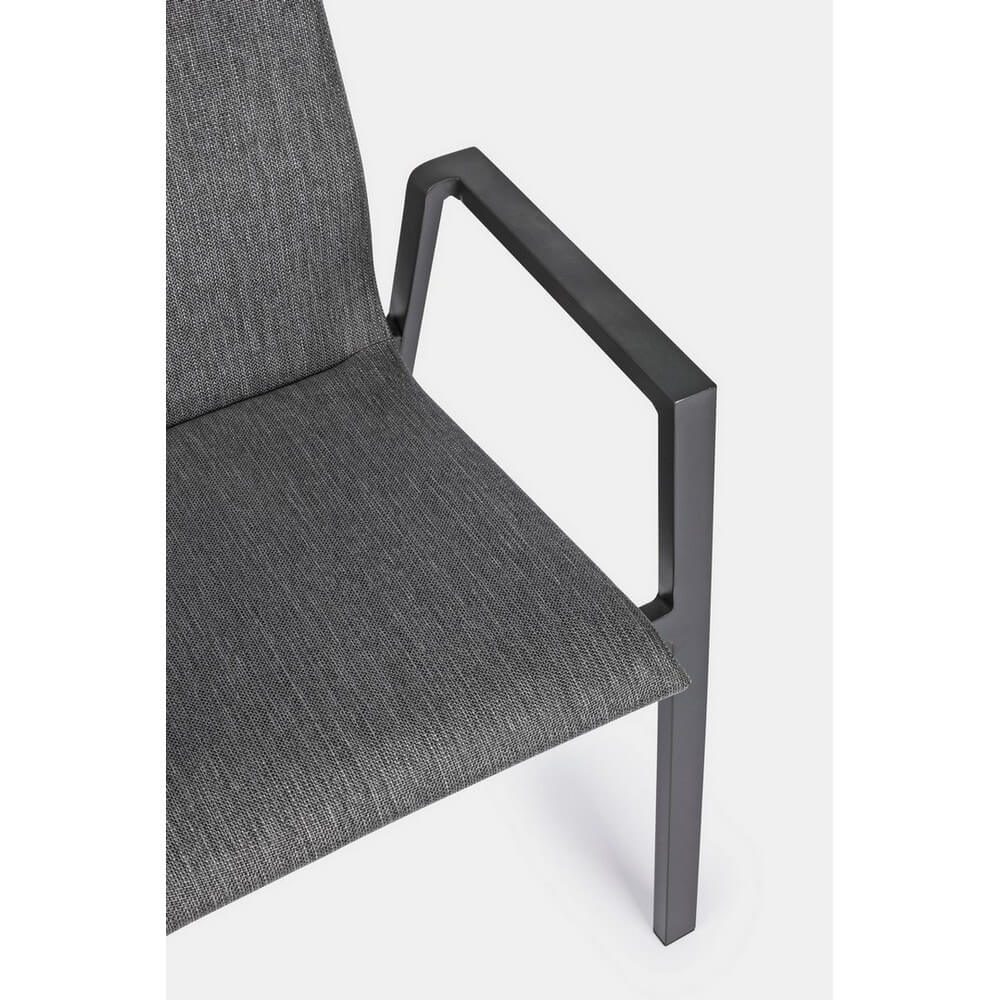 Set di 4 Sedie da Esterno con Braccioli in Alluminio e Tessuto Antracite Grigio Scuro - CLASSICAL