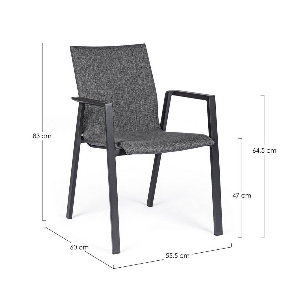 Set di 4 Sedie da Esterno con Braccioli in Alluminio e Tessuto Antracite Grigio Scuro - CLASSICAL