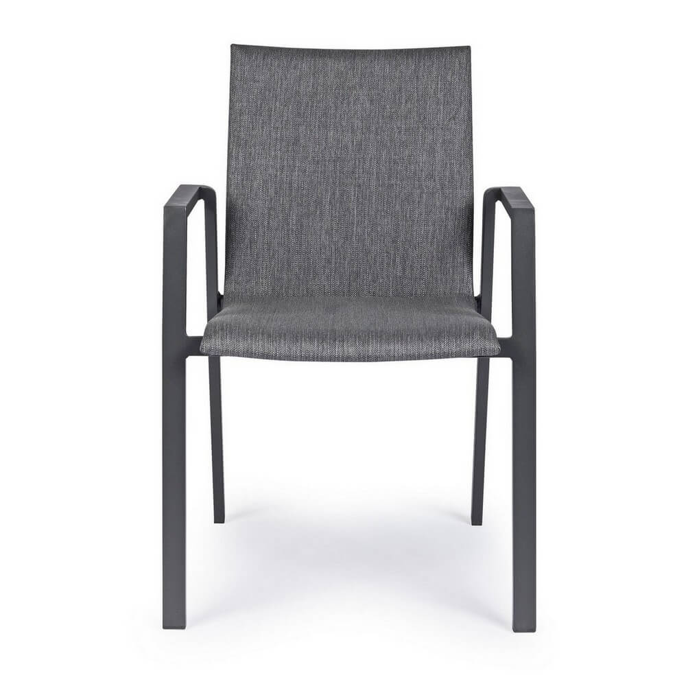 Set di 4 Sedie da Esterno con Braccioli in Alluminio e Tessuto Antracite Grigio Scuro - CLASSICAL