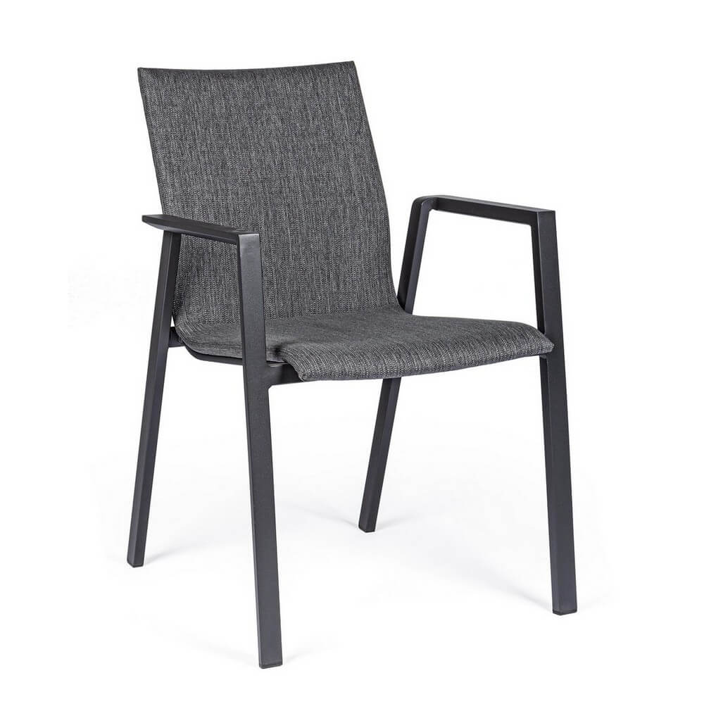 Set di 4 Sedie da Esterno con Braccioli in Alluminio e Tessuto Antracite Grigio Scuro - CLASSICAL