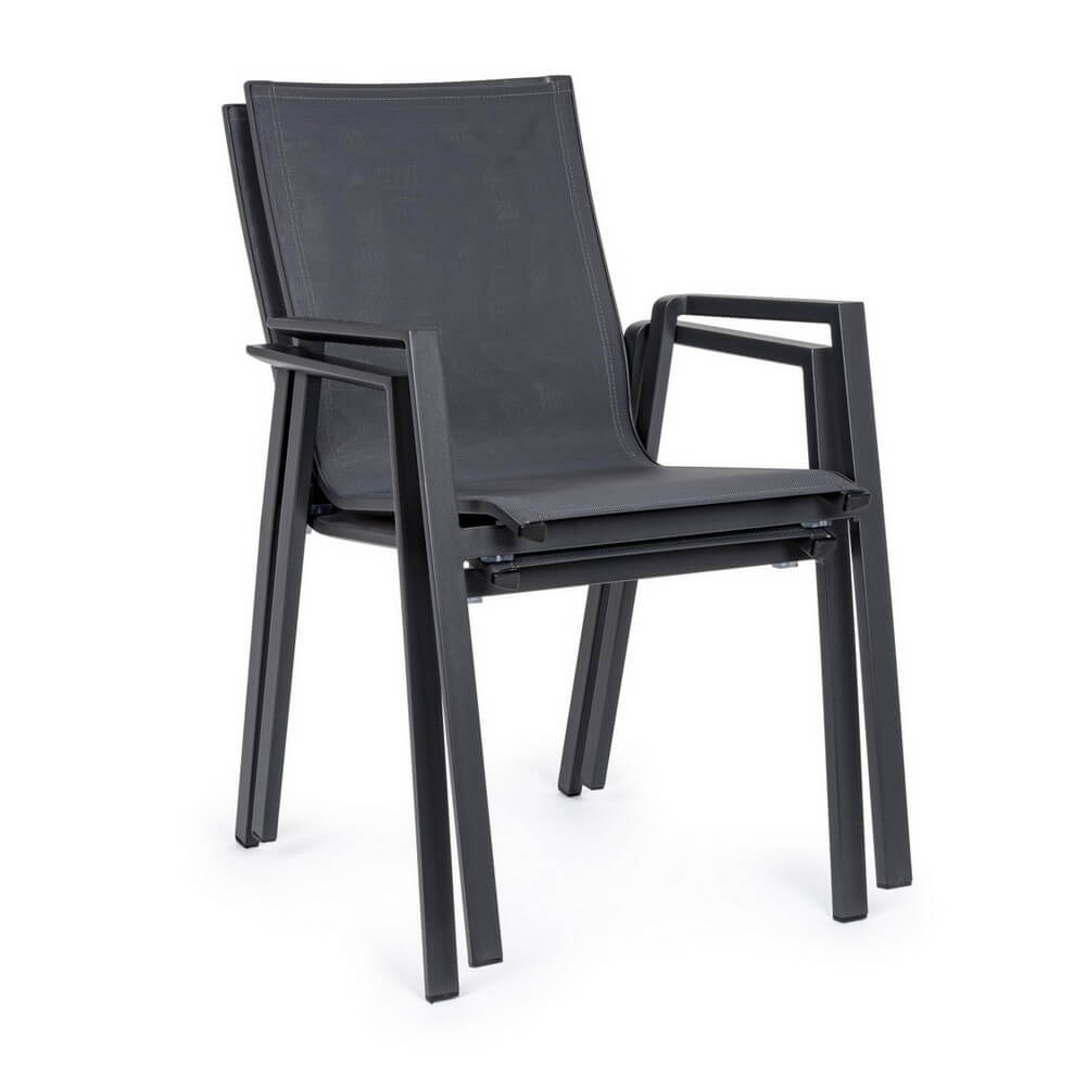 Set di 4 Sedie da Esterno con Braccioli in Alluminio e Textilene - SOLIDITY
