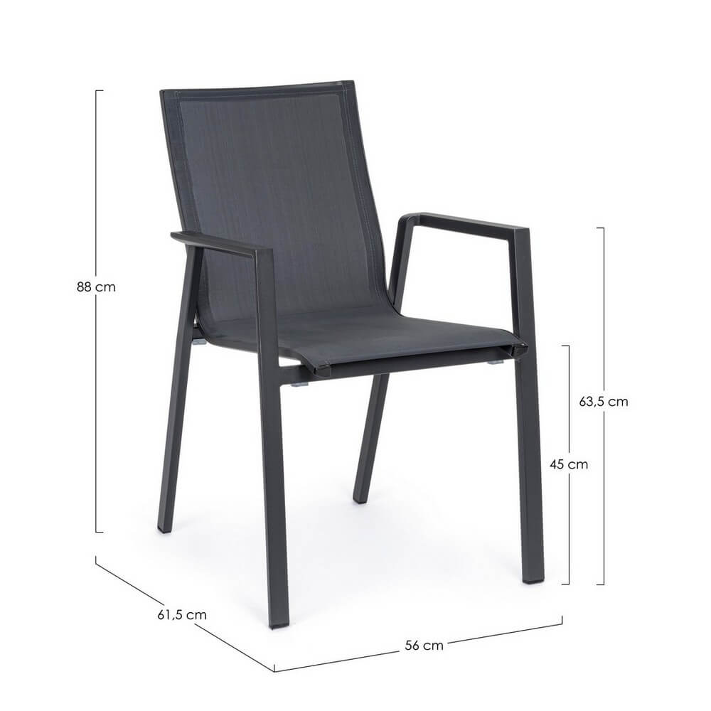 Set di 4 Sedie da Esterno con Braccioli in Alluminio e Textilene - SOLIDITY
