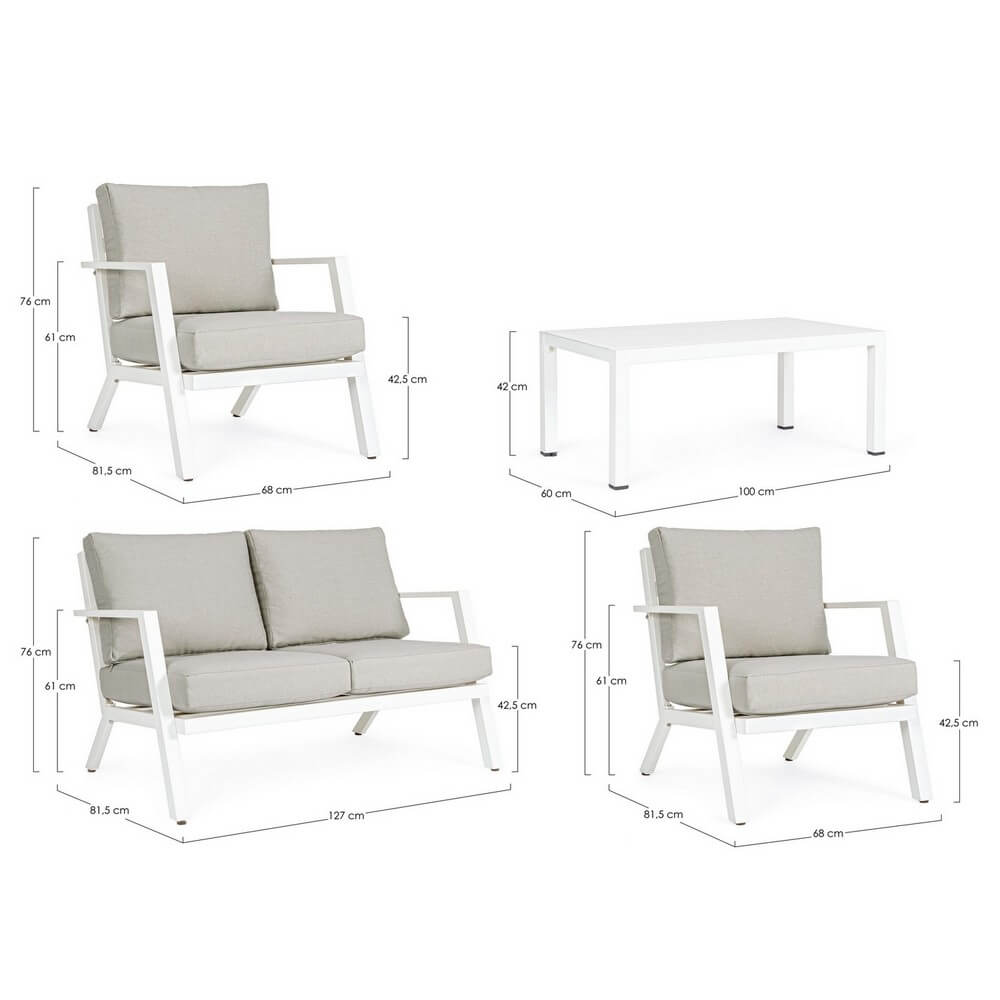 Set salotto da giardino in alluminio con cuscini 4 pezzi - ADVENTUROUS