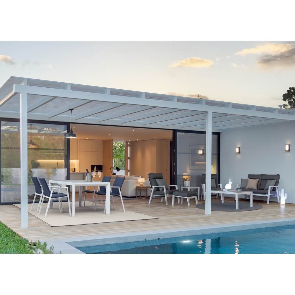 Set di 4 Sedie da Esterno con Braccioli in Alluminio e Tessuto Bianco Denim - CLASSICAL