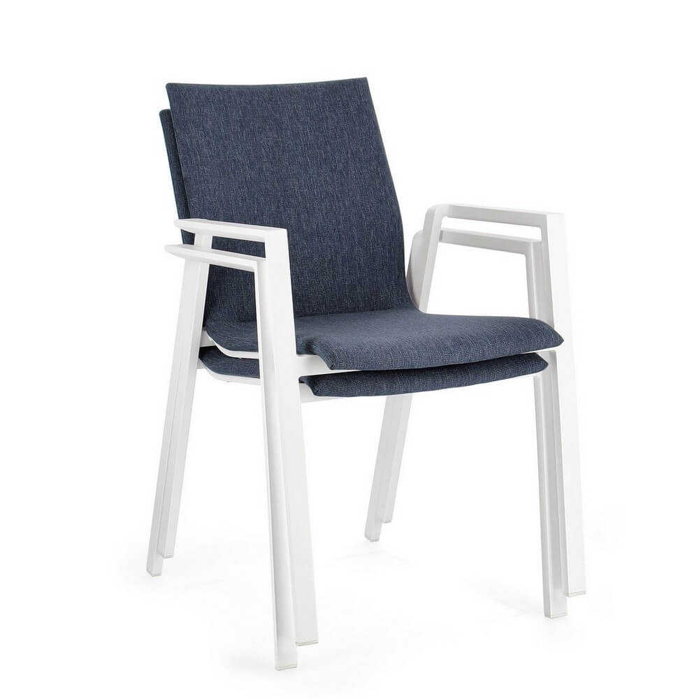 Set di 4 Sedie da Esterno con Braccioli in Alluminio e Tessuto Bianco Denim - CLASSICAL