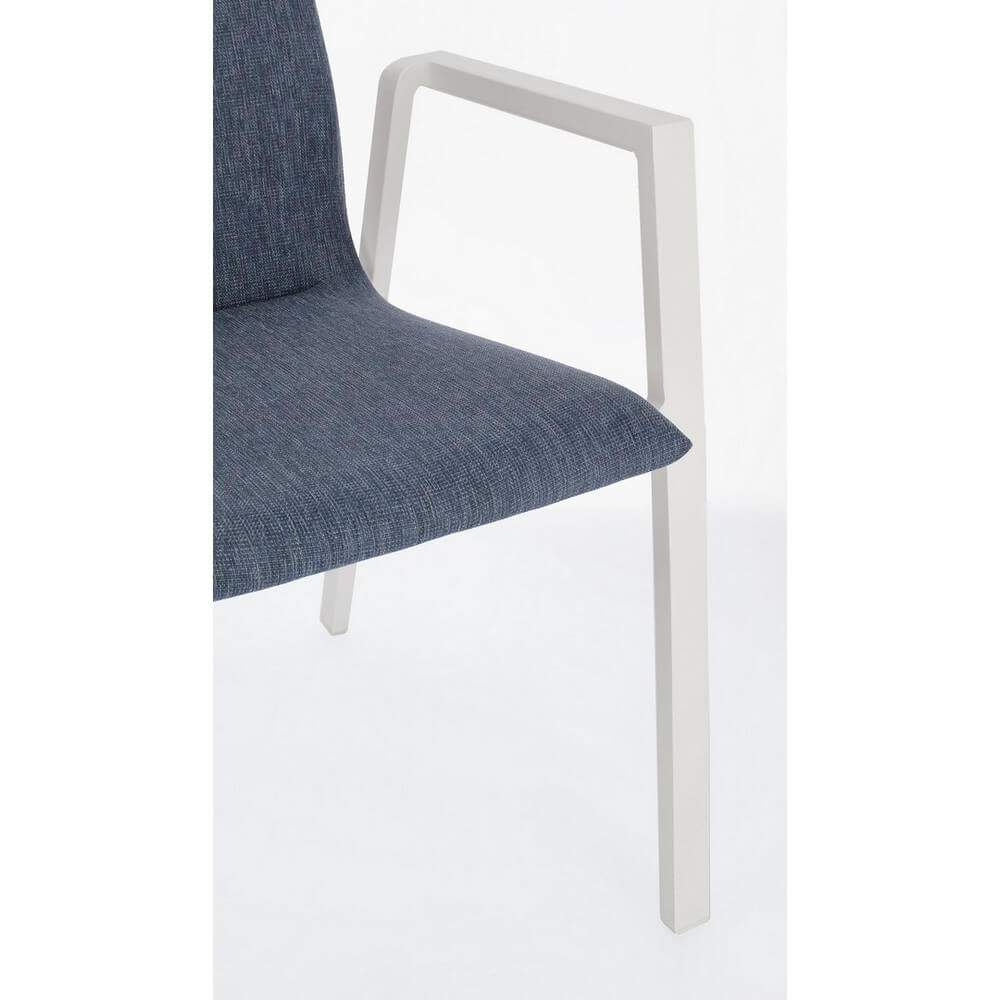 Set di 4 Sedie da Esterno con Braccioli in Alluminio e Tessuto Bianco Denim - CLASSICAL