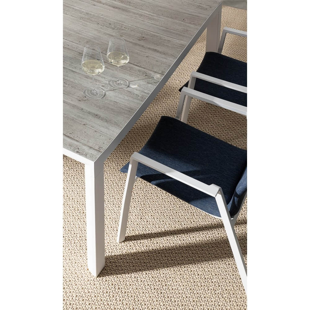 Set di 4 Sedie da Esterno con Braccioli in Alluminio e Tessuto Bianco Denim - CLASSICAL
