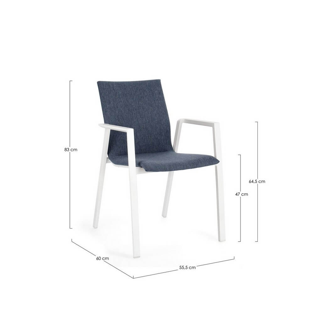 Set di 4 Sedie da Esterno con Braccioli in Alluminio e Tessuto Bianco Denim - CLASSICAL