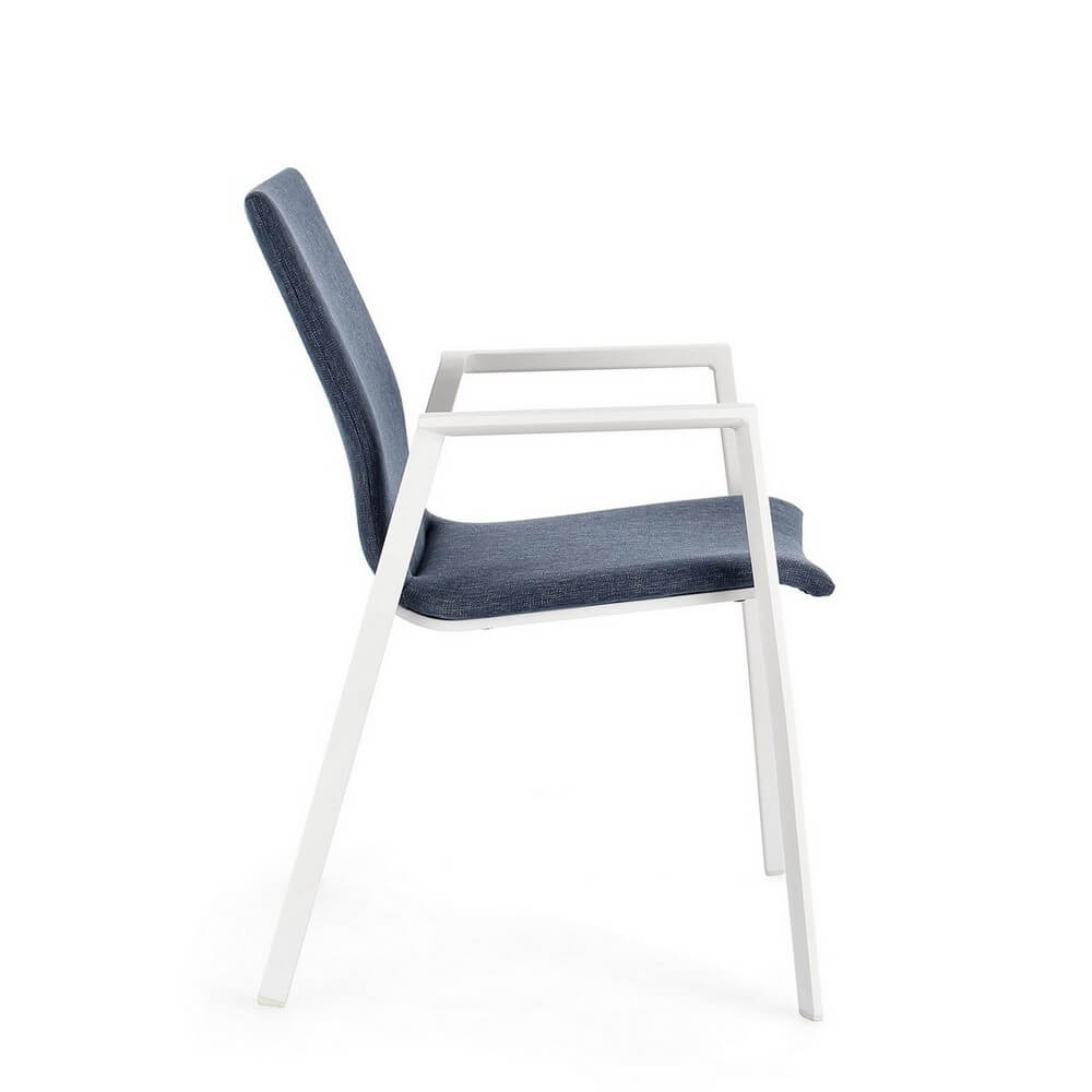 Set di 4 Sedie da Esterno con Braccioli in Alluminio e Tessuto Bianco Denim - CLASSICAL