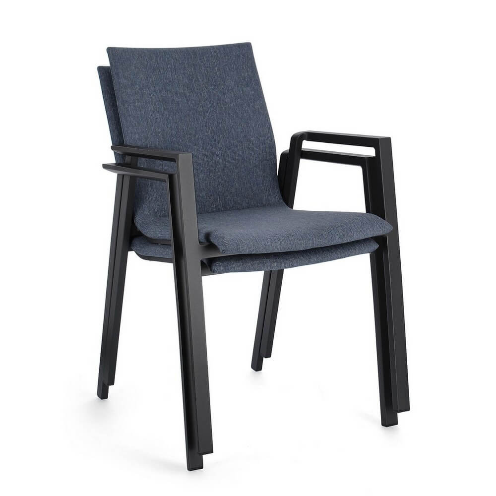 Set di 4 Sedie da Esterno con Braccioli in Alluminio e Tessuto Antracite Denim - CLASSICAL