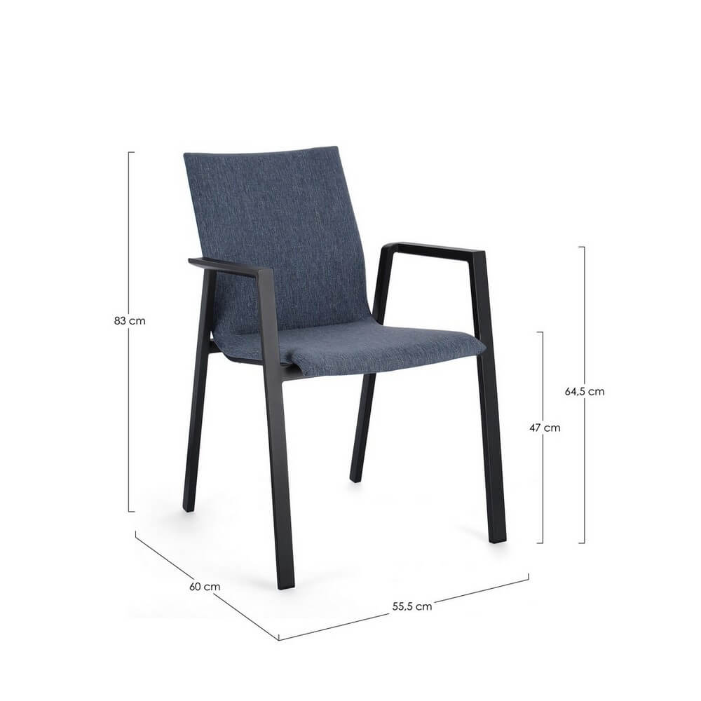 Set di 4 Sedie da Esterno con Braccioli in Alluminio e Tessuto Antracite Denim - CLASSICAL
