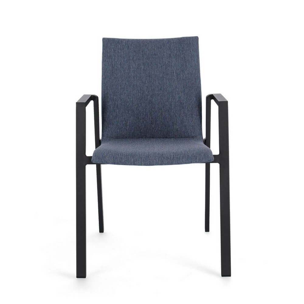 Set di 4 Sedie da Esterno con Braccioli in Alluminio e Tessuto Antracite Denim - CLASSICAL