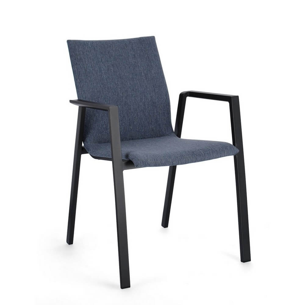Set di 4 Sedie da Esterno con Braccioli in Alluminio e Tessuto Antracite Denim - CLASSICAL