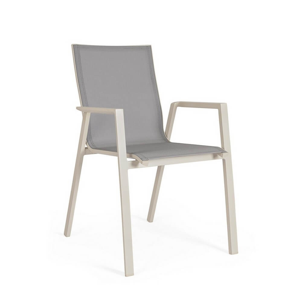Set di 4 Sedie da Giardino con Braccioli in Alluminio e Textilene Impilabili - MEIRA