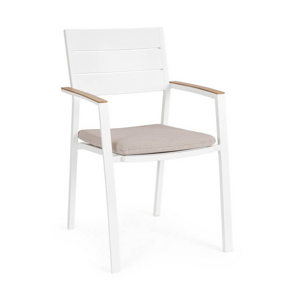 Set di 4 Sedie da Giardino con Braccioli e Cuscino in Alluminio - VELISSA