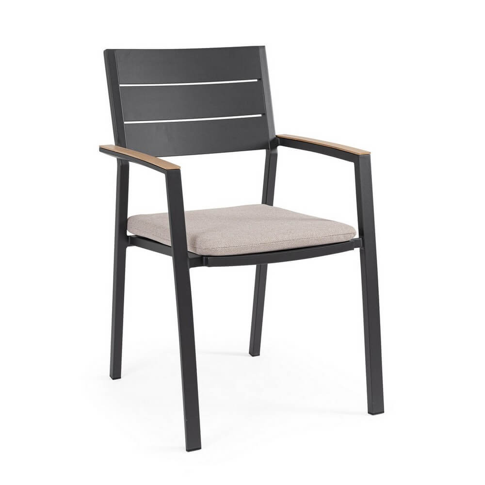 Set di 4 Sedie da Giardino in Alluminio con Braccioli e Cuscino Sfoderabile Impermeabile - VELISSA