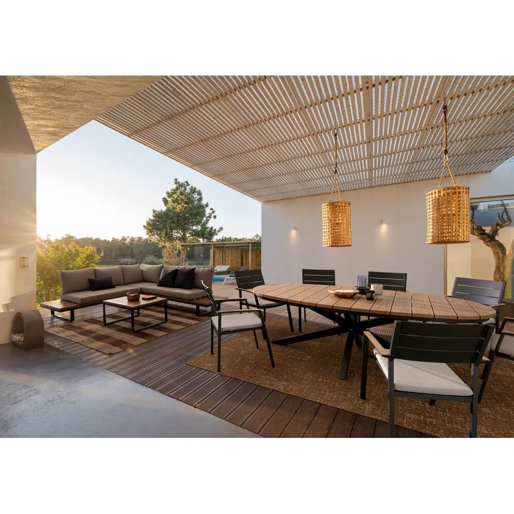 Tavolo da giardino ovale in alluminio effetto legno 218x115 cm - VELISSA