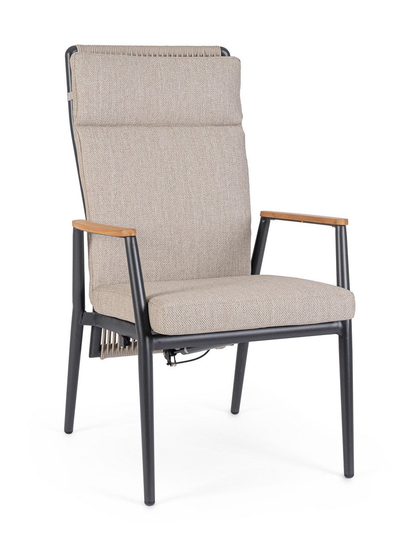 Set di 2 Poltrone Reclinabili da Esterno con Cuscini in Alluminio e Teak - FLOBERT