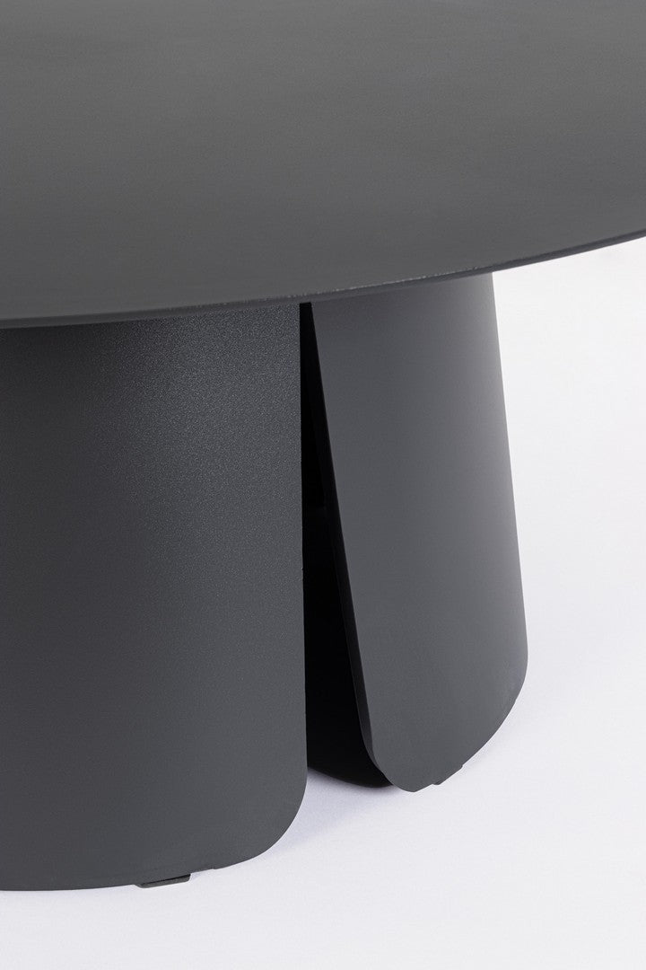Set di 2 Tavolini Rotondi in Alluminio con Piano Effetto Legno Antracite - HAYDEN