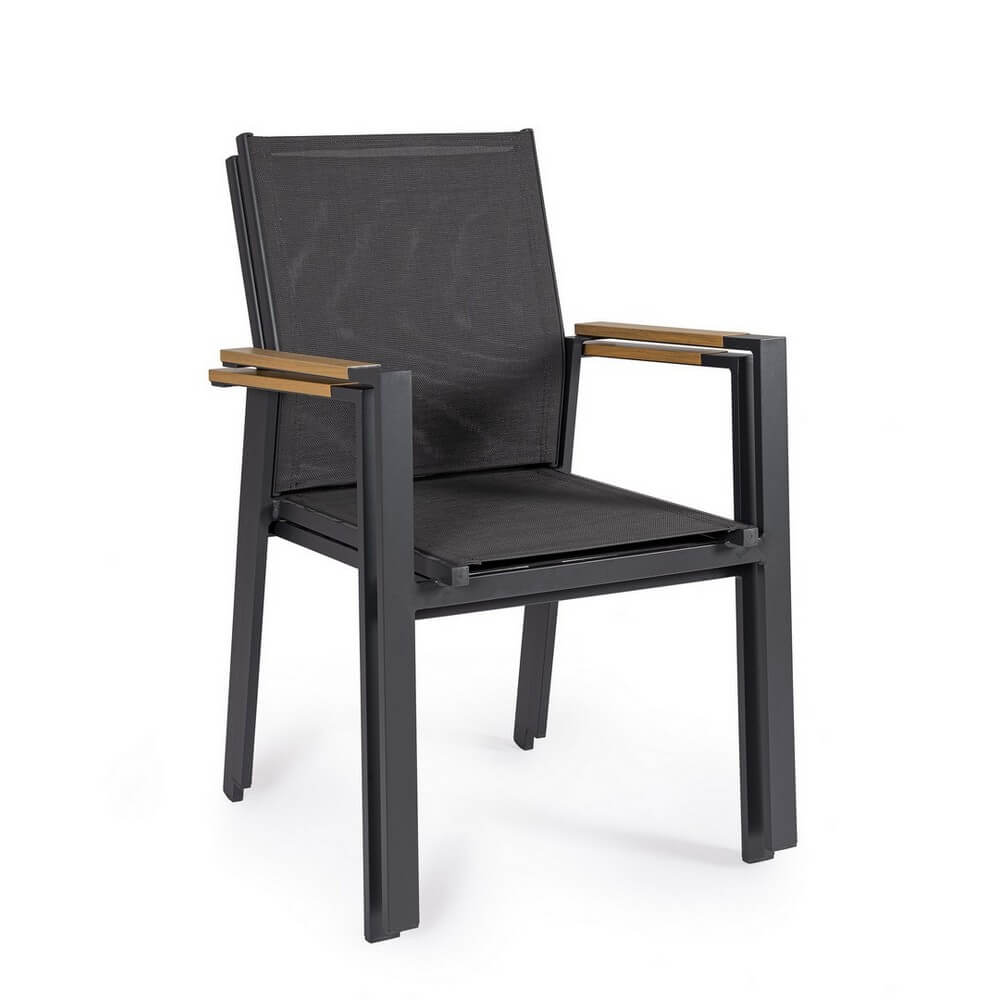 Set di 4 Sedie da Giardino con Braccioli in Alluminio e Textilene Impilabili - ISKIEL