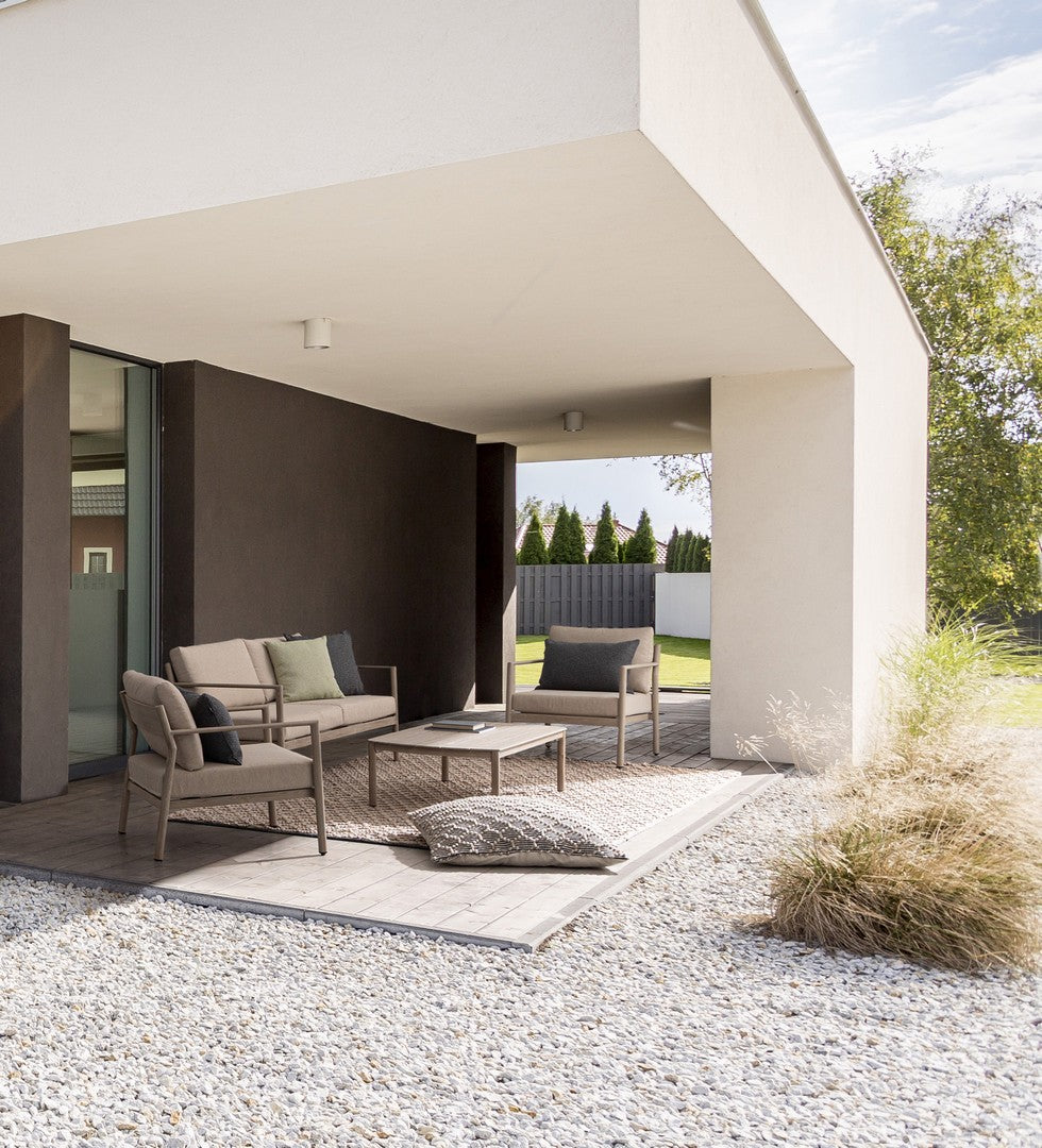 Set da 4 Salotto da Giardino in Alluminio Effetto Legno con Cuscini - SIRIUS