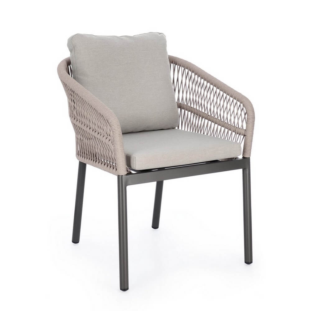Set di 4 Sedie da Giardino con Braccioli e Cuscini in Corda Intrecciata - SILVETH